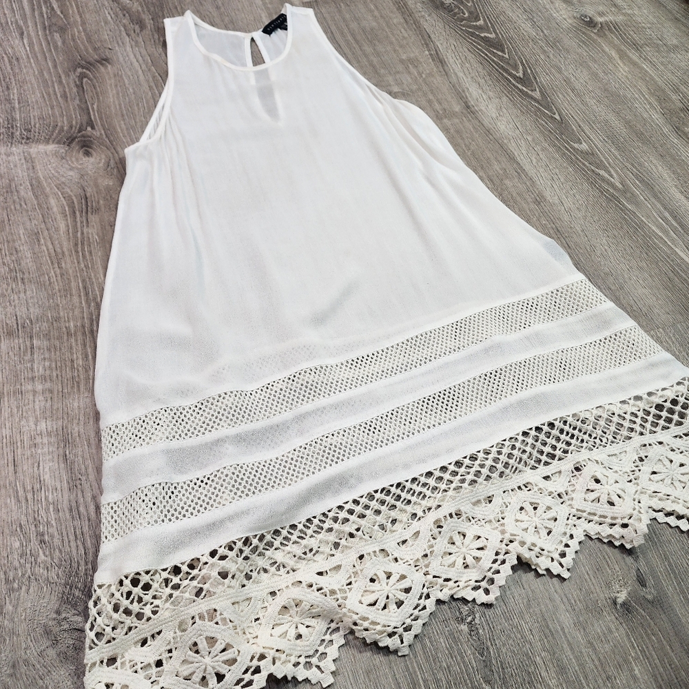 SANCTUARY White Off White Semi Sheer Tank Dress Crochet Hem Medium